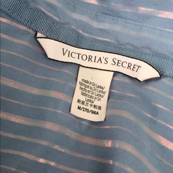 Victoria Secret Blue Iridescent Bed Shirt Long Size Medium M Striped Stripes - Picture 7 of 12